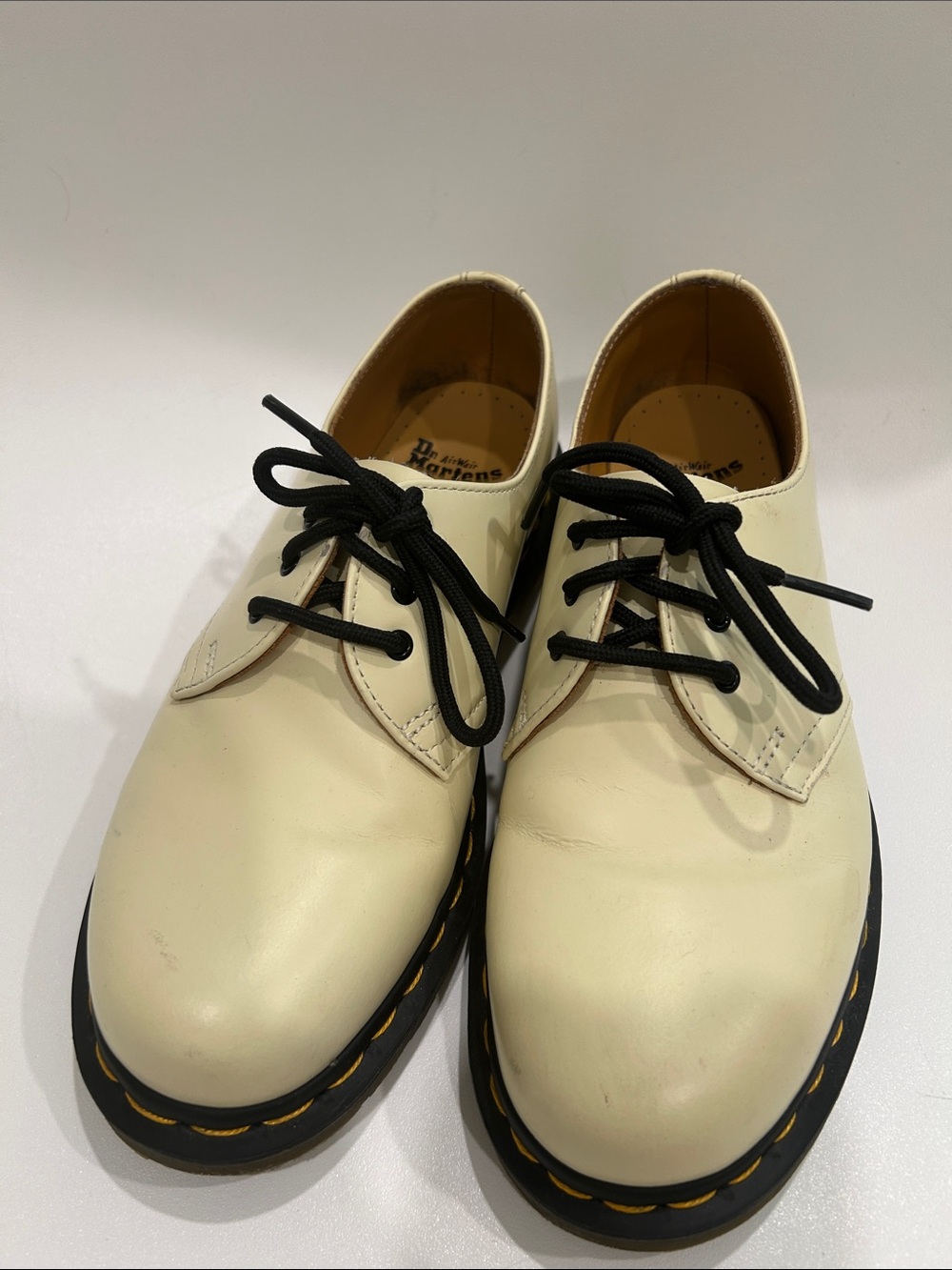 Dr. Martens Cream Leather 3-Eye Derby with Black Laces